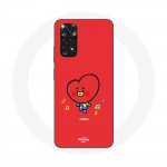 Coque pour Xiaomi Redmi Note 11 4G BTS Bangtan Gar&ccedil;ons BT21 TATA V Fond Rouge