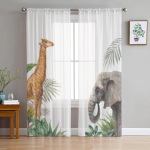 Troopical Safari Animal Elevandi l&auml;bipaistev aknakardinad elutuppa magamistuppa Voile t&uuml;llkardinad Kangast kardinad k&ouml;&ouml;ki 135W x 114H(cm) white