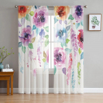 Akvarellmaali taim Lilled l&auml;bipaistvad kardinad magamistuppa elutuppa Voile aknakardinad t&uuml;llkardinad lastetoale 135W x 114H(cm)
