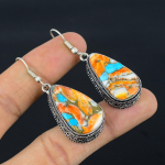 Natural Spiny Oyster Gemstone Handmade 925 Sterling Silver Earring 2.2 j1q28