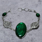 Natural Green Labradorite,Diopside Stone 925 Sterling Silver Bracelet 7-8 i7p45