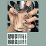 14 tk/leht K&uuml;&uuml;ntele vajutamine Musta ja valge triibulised k&uuml;&uuml;nekleebised viimistletud manik&uuml;&uuml;r Quick Nial 01