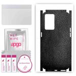 apgo Protective Skin Sticker for the back+sides compatible with Oppo Reno7 PRO, Full Wrap Film, Foil, Vinyl - Pattern Black Leather