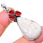 Natural Scolecite, Garnet Gemstone 925 Sterling Silver Pendant 2.13 i0k63