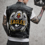2033 * Kotkamustriga T&auml;navastiilis Moodne Meeste Denim Vest E-kaubanduse Eksklusiivne Denim Jakk 2XL must