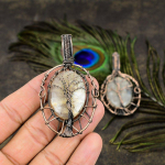 Natural Plume Agate Gemstone Handmade Copper Wire Wrap Pendant 2.84 g4e14