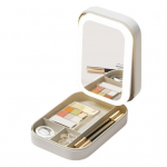 Kosmeetikatarvete hoiukarp 3 v&auml;rvi LED-valgustuse ja peegliga Suure mahutavusega mitme sektsiooniga USB-laadimine Ehtekarbi reisiks valge