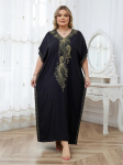 EDOLYNSA Kuldniidiga tikitud plusssuuruses must kaftan 2024 naiste pikk kleit suvepuhkuse koduriietus ujumistrikoo kate lahtine kaftan One Size must