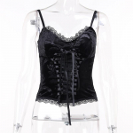 Tume Sexy Lace retro pluus naiste suvine must p&auml;itsetega top vest naister&otilde;ivad S must