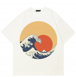 T&auml;navar&otilde;ivad Japanese Wave Graphic T-s&auml;rk Puuvillane T-s&auml;rk Unisex Topid Tees Suvine l&uuml;hikeste varrukatega T-s&auml;rk S valge