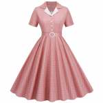 GMXIA Temperament naiste kontrastset v&auml;rvi &uuml;likond krae kardigan ruuduline v&ouml;&ouml; salendav Big Swing keskmise pikkusega vintage kleit XL