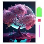 1 komplekt 5D DIY teemantmaalimise komplekt Tree Moon Muster Romantiline kivist piltidega k&auml;sit&ouml;&ouml; kodu kaunistamiseks roosa