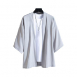 Kevadsuvi meeste s&auml;rk kardigan Hiina stiilis kolmveerandvarrukad lahtiste &otilde;mblustega vaba vabaajar&otilde;ivaste kooli L helehall v&auml;rv