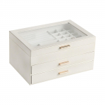 PU Aknaga Mitmekihiline Ehtekarp Kvaliteetse Kaelakee ja Suure Mahutavusega Sahtlilaadne Ehtekarp One Size valge