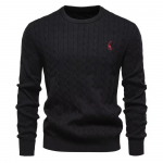 AIOPESON Meeste kaelkirjak tikandiga puuvillased kampsunid &uuml;mmarguse kaelusega klassikaline keerdmustriline pullover, kootud kampsun meestele XL 85-95 kg must