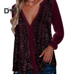 Naiste s&uuml;gis-kevads&auml;rk V kaelusega l&auml;ikiv litritega pikkade varrukatega avara pulover Pehme hingav keskmise pikkusega &uuml;hev&auml;rviline naiste peopluus M tumeroheline v&auml;rv