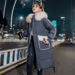 Talvine Korea moodne sulejope suure suurusega karusnahast krae Keskmise pikkusega kapuutsiga paks soe suures suuruses jope, mis sobib naistele XXXL must