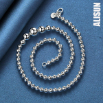 925 Sterling Silver 6 8 10 12mm Smooth Bead Pall kett K&auml;ekett Kaelakee Moodsad pulmaehted 45CM