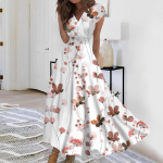 Naiste pikk kleit Maxi kleit vabaaja kleit Sifonki kleidid Swing kleit &uuml;hev&auml;rviline vabaaja t&auml;iskasvanud &otilde;ues igap&auml;evane kohting Voldis l&uuml;hikeste varrukatega V-kaelusega kleit L sinine