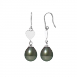 PERLINEA - Boucles d'Oreilles My Heart - V&eacute;ritables Perles de Culture de Tahiti Ovales 8-9 mm - Bijoux Femme