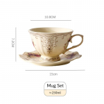 250 ml 8 untsi Briti lilleline kohvitass ja alustass Luksuslik kuld&auml;&auml;rega keraamiline kruus ja vintage lilleline teetassi komplekt, 1 osa 301-400ml