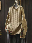 Johnature Naine talvine vintage patches O-kaelusega avar kampsun Niche vabaaja pikkade varrukatega hiina stiilis kampsun One Size khaki