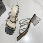 Suvised kristallid Sandaalid Naiste Sussid Mood Naiste Slaidid Lahedad l&auml;bipaistvad kandilised kontsad Muulad Kingad Naine 35 beež