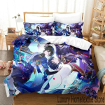 Anime m&auml;ng Genshin Impact Scaramouche Voodipesu komplekt Poistele T&uuml;drukutele &Uuml;heinimese Kahekohaline Kuninglik Suurus Tekikott Padjap&uuml;&uuml;r Voodi poisid T&auml;iskasvanud EU Single 135x200cm blue