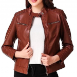 Naiste telliskivist tan lambanahast nahkjakk , tepitud bikerjakk , disainitud talvejope , Western Wear Outfiti nahktagi XS