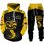 Naljakas Cobra Kai 3D-prindiga spordidress Meeste lahe kapuuts/p&uuml;ksid/&uuml;likond Hip Hop 2022 moodne pikkade varrukatega s&ouml;rkimine spordir&otilde;ivaste sportlik komplekt 6XL must