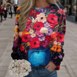 Harajuku Uus 3D-tr&uuml;kiga v&auml;rviliste lilledega dressipluusid Mood Naiste t&auml;navariided Pulloverid Talv T&uuml;drukute lilleline graafiline topp Riided S