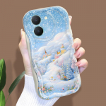 Armas koomiksimustriga kreemjas tekstuuriga korpus, lainelise servaga pehme silikoonkaanega telefoni&uuml;mbris Vivo jaoks Vivo V29 5G valge