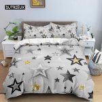 T&auml;htedega Tekikate Komplekt V&auml;rviline T&auml;htede Mustriga Prinditud &Uuml;heinimesevoodi Komplekt Lastele Teismelistele Kaheinimese Suurused Queen King Microfiber Tekikate EU single(135x200cm)