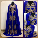 Farasha Kaftan Georgette Sinine Abaya Pulm Dubai Pikk Maroko Ramadani Kleit XS sinine