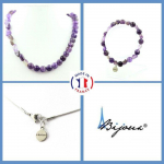 Pierres et Min&eacute;raux. Parure bijoux Bracelet Collier Perles Am&eacute;thyste du Br&eacute;sil + Am&eacute;thyste Taille personnalisable.