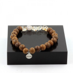Pierres et Min&eacute;raux. Bracelet Quartz Am&eacute;thyste Rutile du Br&eacute;sil + Perles bois 8 mm. Fabriqu&eacute; en France.
