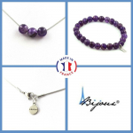 Pierres et Min&eacute;raux. Parure bijoux Bracelet Collier 3 Perles Am&eacute;thyste 8 mm. Chaine en Taille personnalisable.