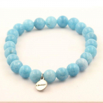Pierres et Min&eacute;raux. Bracelet Perles Calc&eacute;doine bleu 8 mm. Fabriqu&eacute; en France. Taille personnalisable.