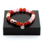 Pierres et Min&eacute;raux. Bracelet Perles Opale Rose + Agate Rouge 8 mm. Fabriqu&eacute; en France.