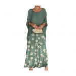 &Otilde;htukleit Kihiline Hajutatud Koogiserv Kontrastv&auml;rvi Tr&uuml;kk Poolpikkade Varrukatega Maxi 2XL roheline