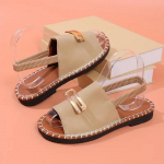 Naiste lamedad sandaalid, riidest elastsed suures suuruses rannajalatsid 36 beež