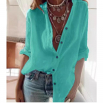 GMXIA Naistemood vabaaja s&uuml;gistalv &uuml;hev&auml;rvilise tr&uuml;kiga pikkade varrukatega V-kaelusega pluusid ja s&auml;rgid S valge