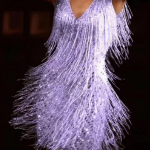 Naiste Dž&auml;ss Ladina Tantsu Leotard Rumba Kaela Tutid S&auml;ravad Litrid Narmastega Kleit Tantsuriietus XXXXXL lilla