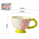450ml Creative Irregular Ceramic Mug Hand-painted Embossed Cute Pattern Coffee Mugs Handmade Breakfast Oatmeal Milk Cups Gifts 401-500ml