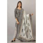 India Pakistani Kurta P&uuml;kside ja Dupattaga Komplekt Naistele Puuvillane Tuunika Kurti Kleit VF-20216 2XL-44 gray