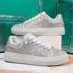 TUINANLE Naiste platvormkingad Kivid Paksude tallad Roosa Disainerkingad L&auml;ikivad Kristall-tennised Trendikad Vabaaja-tennised 36 valge