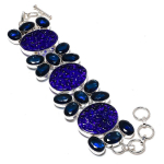 Blue Moldavite Quartz Gemstone Handmade 925 Sterling Silver Bracelet 7-8 q0d25