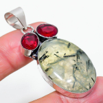 Prehnite, Rubillite Handmade 925 Sterling Silver Pendant 2.25 t5e46