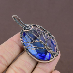 Tree Of Life Swiss Blue Topaz Copper Wire Wrap Jewelry Pendant 2.44 n1q81
