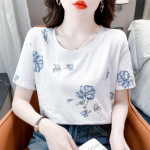 JKASHDK Naiste moe vabaaja suve kevadlillemustriga l&uuml;hikeste varrukatega pluusid ja s&auml;rgid S valge